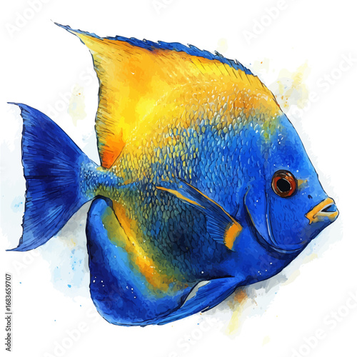 Tropical Fish, watercolor painting vector, isolated on a white background.