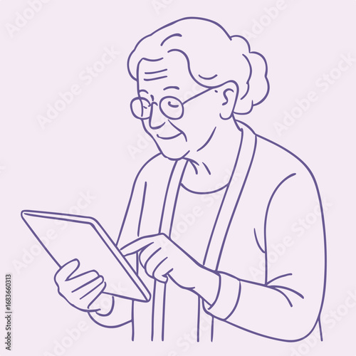 eldery women work on the tablet