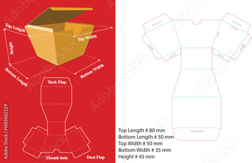 Cardboard box design dimensions and template packaging