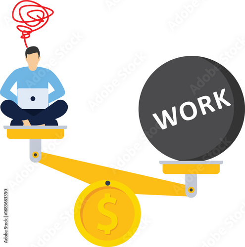 Overworked, exhaustion or burnout, unhealthy work life balance problem, too many work causing fatigue, anxiety or stress concept, frustrated businessman on small life compare to heavy work burden.

