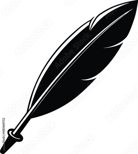 Elegant black ink quill pen stroke vector illustration for artistic projects transparent background
