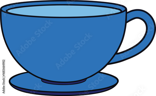 Blue ceramic teacup with saucer vector illustration for beverages and cafe themes transparent background