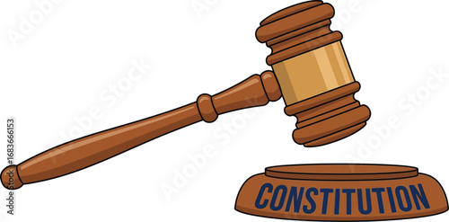 Gavel striking Constitution base symbolizing justice and law
