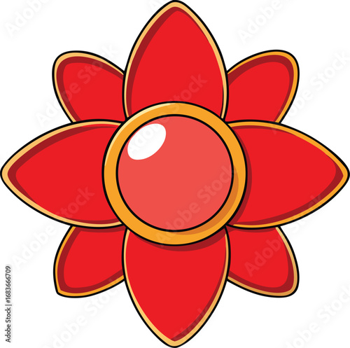 Red enamel flower brooch with gemstone vector illustration scalable eps transparent background