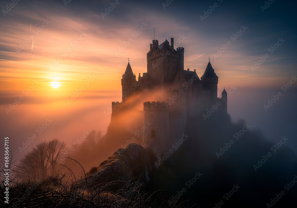 Obraz premium Castle on a Misty Morning