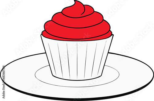 Delicious red velvet cupcake vector illustration on white plate eps transparent background