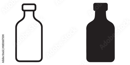 Minimalist bottle icon set in outline and solid glyph styles.