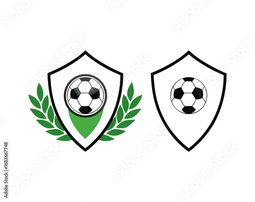 Vector art of soccer emblem with laurel wreath and green leaf shape