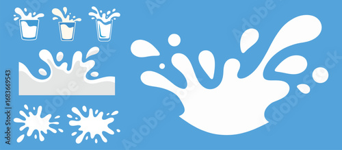 White Milk Splashes and Drops on Blue Background splatter liquid