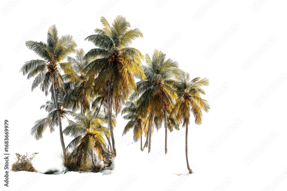 Obraz premium Tropical palm trees cluster near water