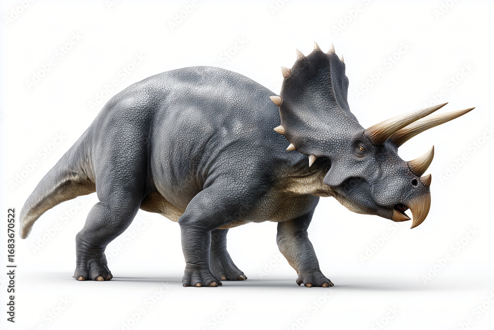 Fototapeta premium A realistic rendering of a Triceratops, a herbivorous dinosaur, isolated