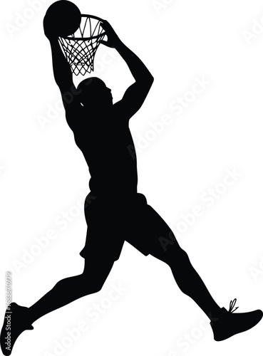 Silhouette basketball player dunking action energetic sport move vector