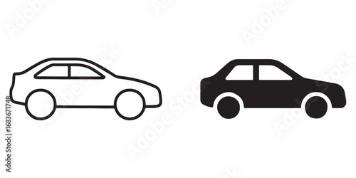 Modern Car Icon Set Outline and Solid Vehicle Silhouettes for Transport Graphics