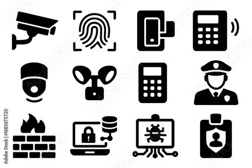 Alarm scanners badges security tech intrusion icons cameras vector icon encrypted motion