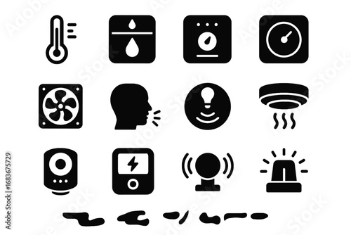 Monoxide cave ventilation carbon sensor vector humidity air lighting alarm tech icon