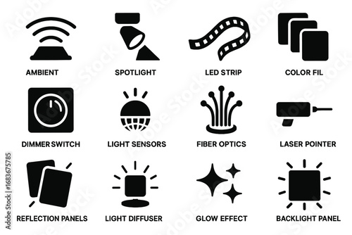 Filters vector spotlight icons hologram strips light reflection icon lighting switch optics