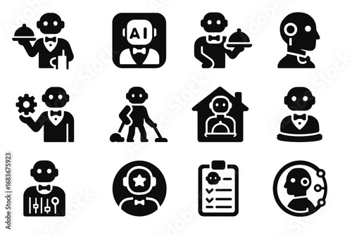 Hospitality profile premium button vector task robot mechanical icon icons staff tech