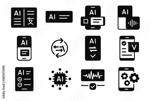 Transcription translator panel translation icon ai subtitle match history vector voice