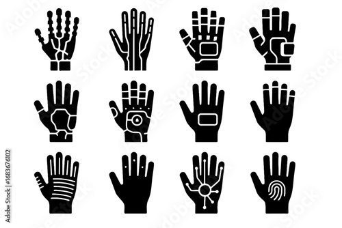 Biometric vector icon sensor fiber power finger glove icons hand futuristic fingertip