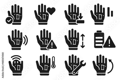 Icon symbol haptic signal battery vector firmware patch glove system status