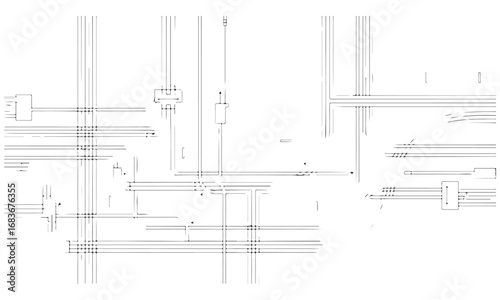 Abstract Technical Network Diagram with Intersecting Lines and Connections