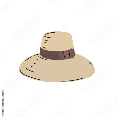 Beach straw summer women hat. Modern flat design. Vector illustration isolated on white background.