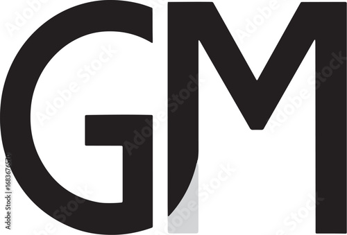 Bold black letters "GM" stand out against a clean white background, with a subtle grey curve accentuating the "M".