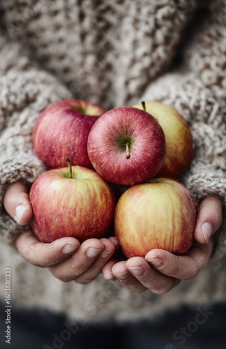 Farmer holding freshly picked red apples in hands