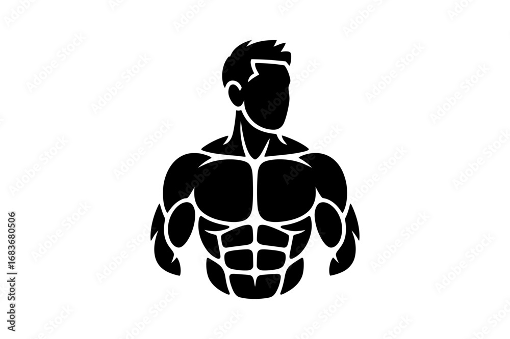 Obraz premium Illustration of a muscular man with defined abs and biceps in a black silhouette style
