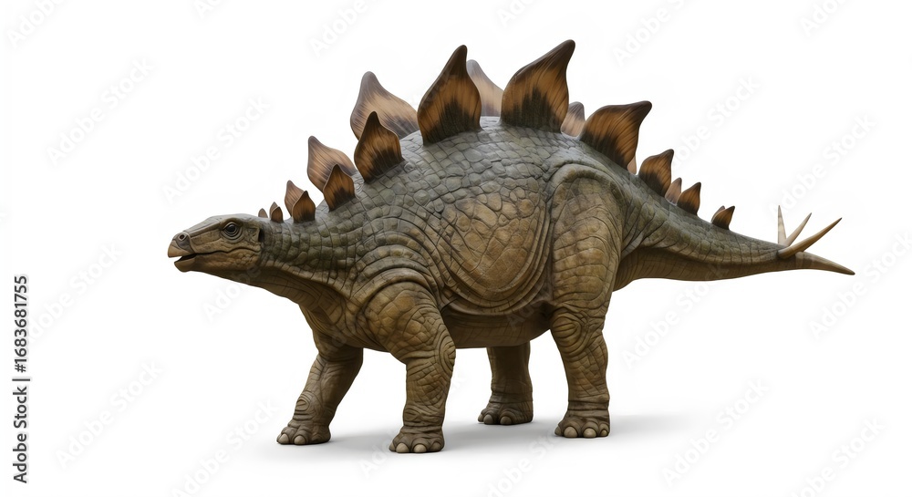 Fototapeta premium Dynamic Walking Pose Stegosaurus Photo On White Background 