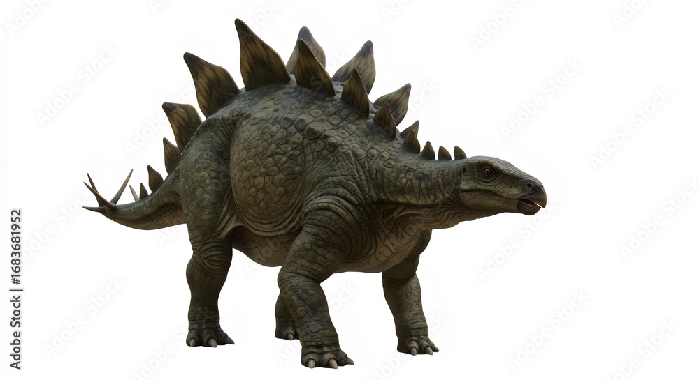 Fototapeta premium Museum-Quality Stegosaurus Isolated on White Background for Evolutionary Biology Studies and Exhibits
