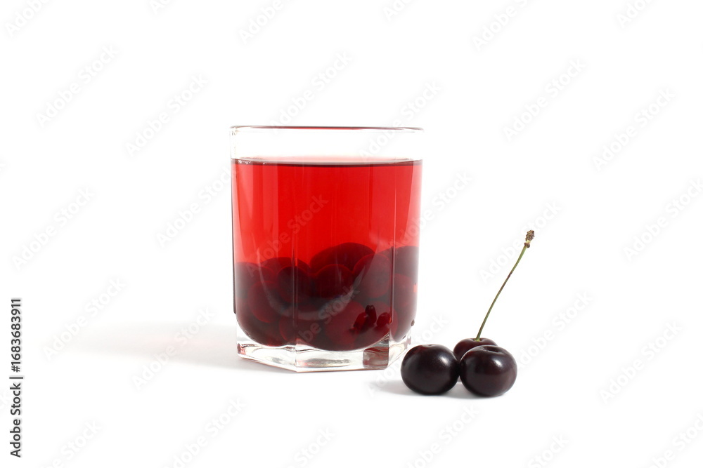 custom made wallpaper toronto digitalThere is a transparent glass with cherry compote on a white background.
