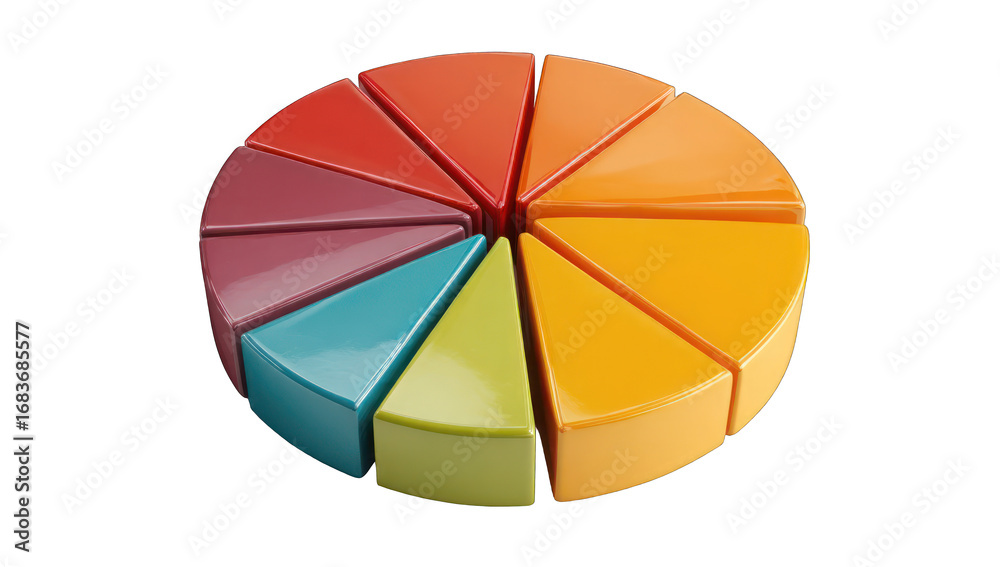 Fototapeta premium Colorful pie chart, glossy slices