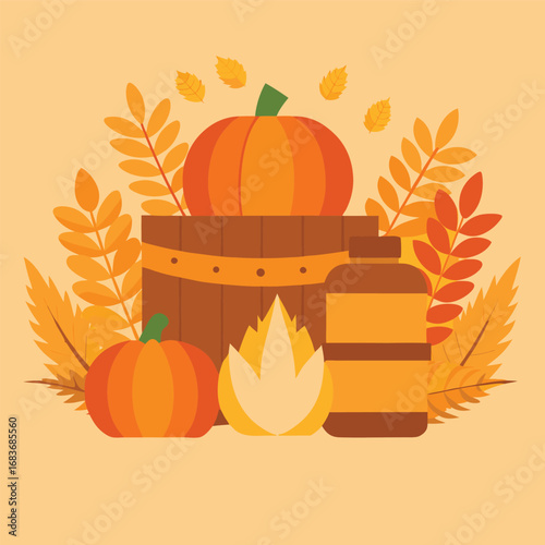 Autumn Harvest Festival Poster with Pumpkins and Wheat