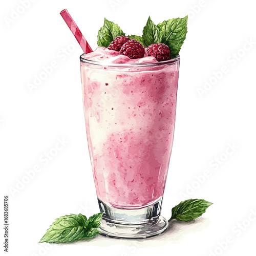 Summer Smoothie Fresh Blend, watercolor vector, isolated on a white background.