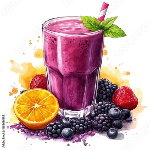 watercolor of Summer Smoothie Fresh Blend, vector, isolated on a white background.