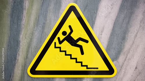 Caution: Slippery stairs warning sign, safety symbol highlighting potential hazards and risks