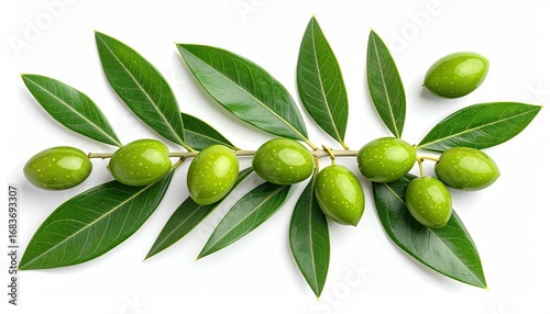 Wallpaper Mural Fresh green olives on a branch with leaves against a white background Torontodigital.ca