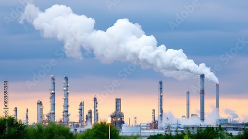 Industrial Cityscape with Smokestacks and Clouds