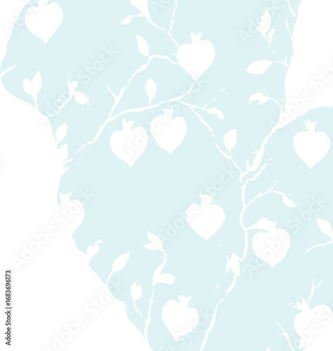 ChatGPT сказал:

This image shows a high-contrast black and light-blue silhouette pattern of heart-shaped pomegranates with stems and leaves on intertwining branches