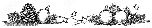 festive vector frame with christmas baubles stars and pinecones in line style