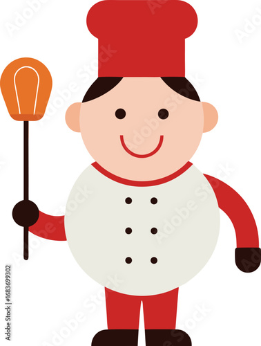 Joyful cartoon chef with whisk smiling vector illustration eps scalable icon transparent background