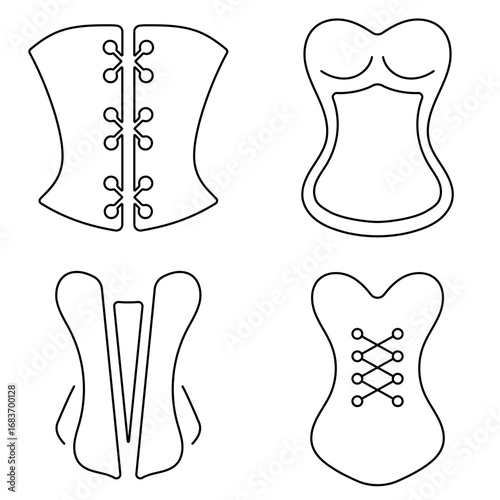 Group of black corset icons on a white background. Vector illustration.