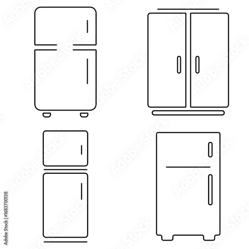 Group of black fridge icons on a white background. Vector illustration.