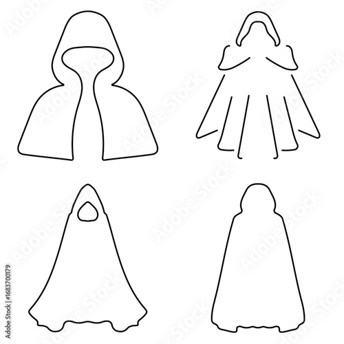 Group of black dark robes icons on a white background. Vector illustration.