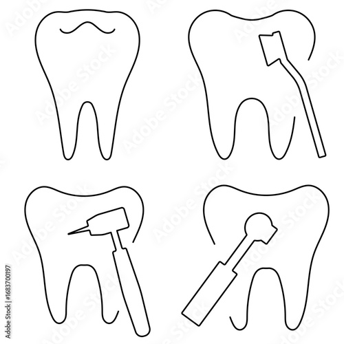 Group of black dentist icons on a white background. Vector illustration.