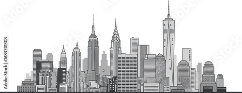 Iconic New York City skyline silhouette modern urban landscape
