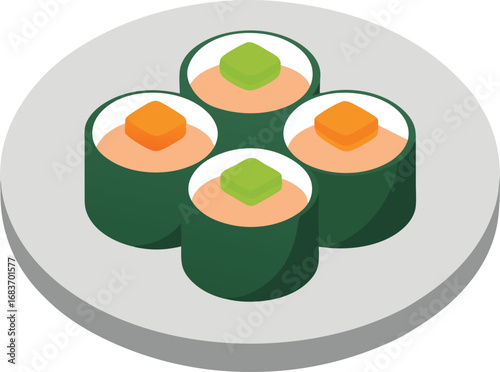 Sushi rolls plate vector illustration appetizing japanese cuisine scalable eps graphic transparent background