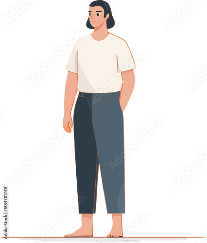 Minimalistic vector illustration of a man of arabic appearance standing barefoot
