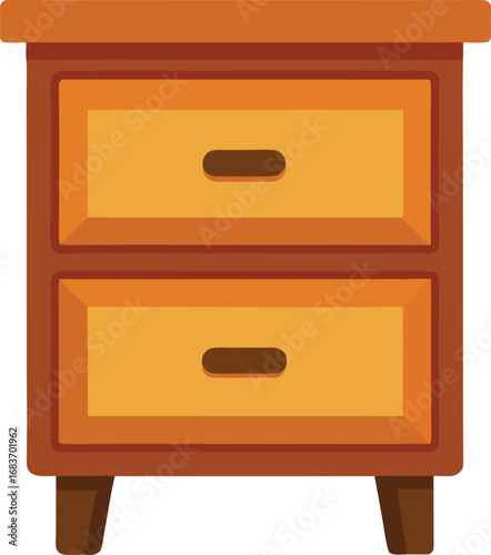 Vector illustration of a wooden nightstand with two drawers classic furniture design transparent background